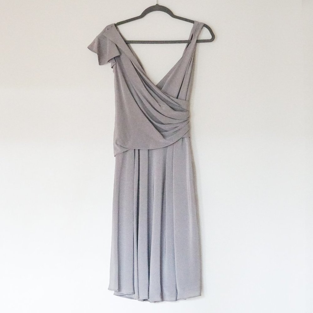 NEW BGN Silk Draped Midi Dress 2 Gray